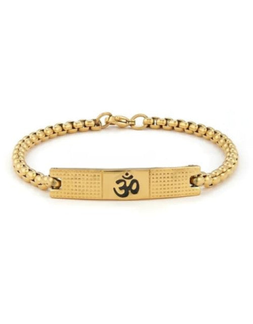 Om Loose Gold Bracelet For Men With Black Line Pattern (8 Inch)