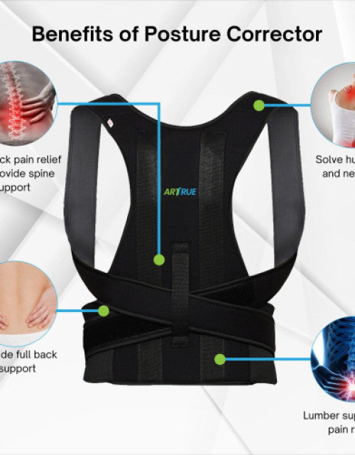 Online Point Polyester Black Unisex Magnetic Back Brace Posture Corrector