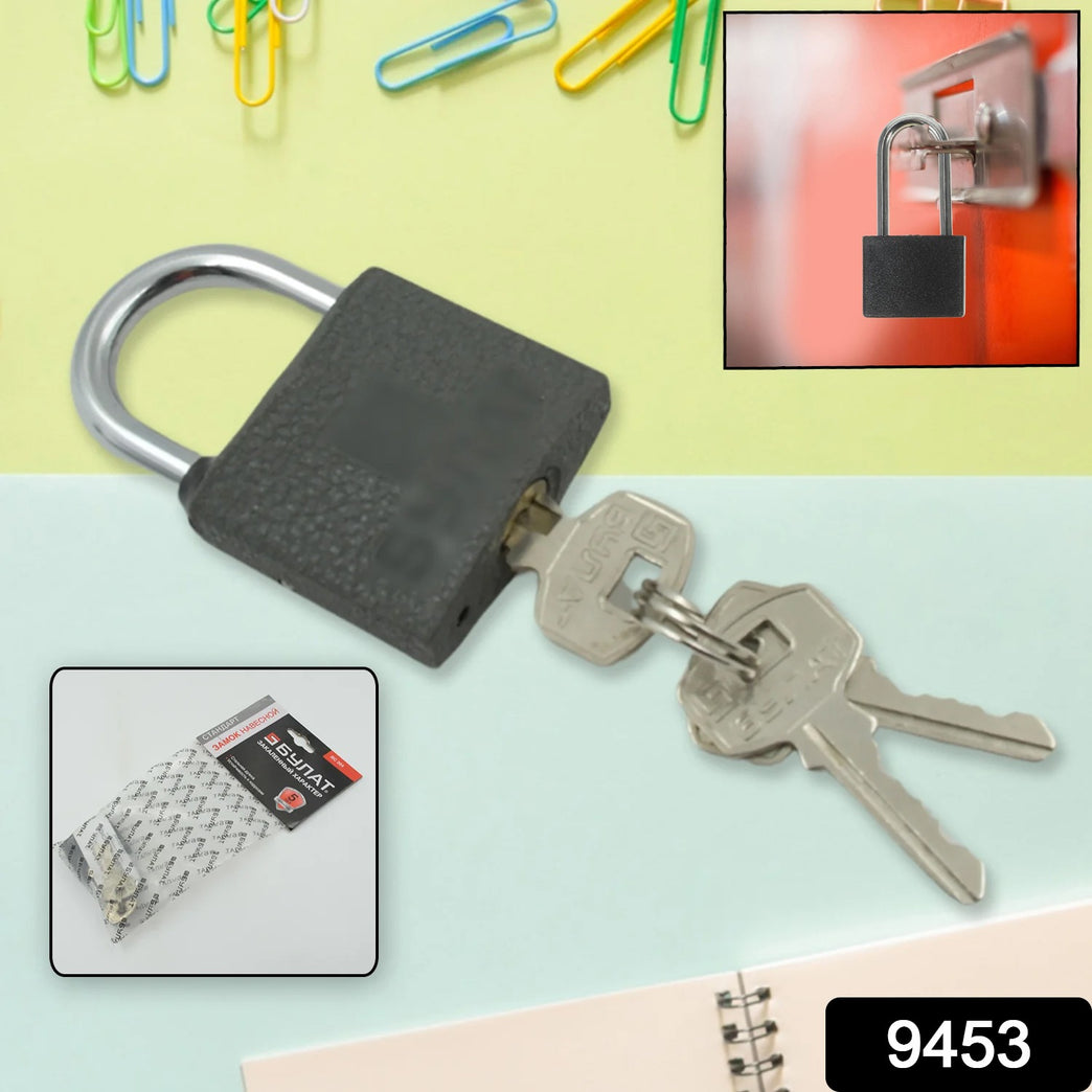 9453 Iron Pad Lock Brass Core And Thickened Spray Black Iron Door Lock With 3 Pc Keys For Home Dormitory Waterproof Antirust Anti-theft Padlocks Outdoor Gate Shed Locks Warehouse Small Iron Door Drawer Lock ( 37 Mm )