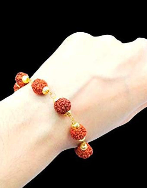 Original 5 Mukhi 5 Face Golden Cap Rudraksha Bracelet for Men and Women (Pack of 1)