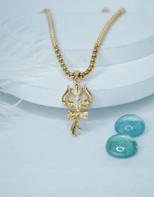 Premium Trishul Om and Damru pendant with chain