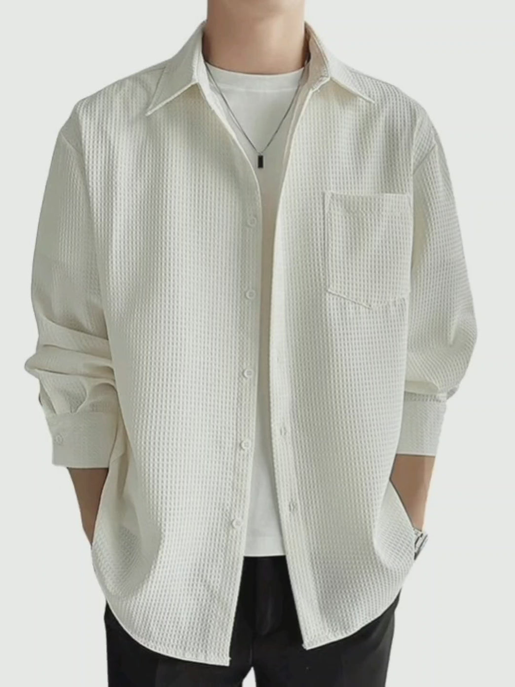 Men Regular Fit Shirt with Spread Collar