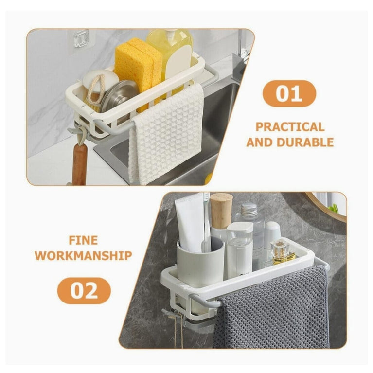 8788 Multipurpose Platic Hanging Drain Rack Retractable Sponge Storage Hanging Rack With Adhesive Hook For Kitchen And Bathroom Dishcloth Holders Basket Drying Tray Organizer