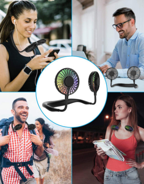 Rechargeable Portable Headphone Design Wearable Neckband Fan,3 Level Air Flow,7 LED Lights