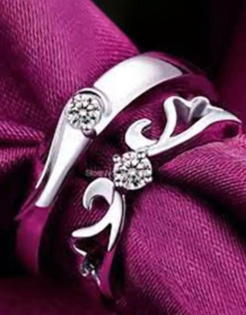 Set Of 2 Silver-Plated -Studded Adjustable Finger Rings