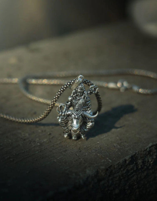 Shivji with Nandi Silver Pendant Chain