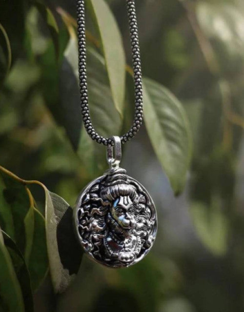 Silver Chain with Hanuman Pendant Rhodium, Black Silver Stainless Steel, Alloy Locket