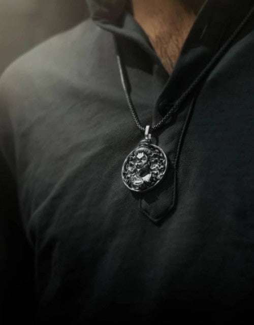 Silver Chain with Hanuman Pendant Rhodium, Black Silver Stainless Steel, Alloy Locket