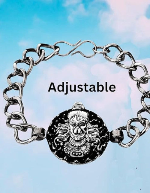 Stainless Steel Silver Round Shape Bajrang Bali Hanuman Ji Bracelet