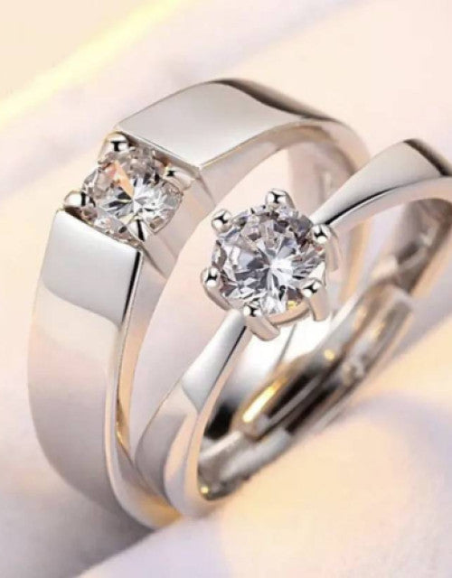 Stainless Steel Zircon Sterling Silver Plated Ring Set