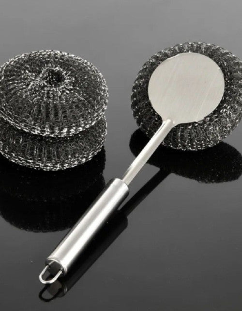 Steel Wool Detachable Brush with Long Handle for Utensil Cleaning