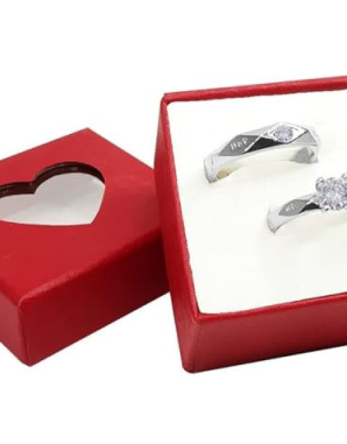 Uniqon Silver Color Stainless Steel Crystal Nug Diamond Stone Romantic Couple Finger Rings