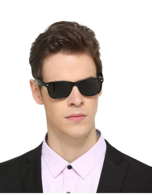 Unisex Rectangular Sunglasses Black Frame, Black Lens