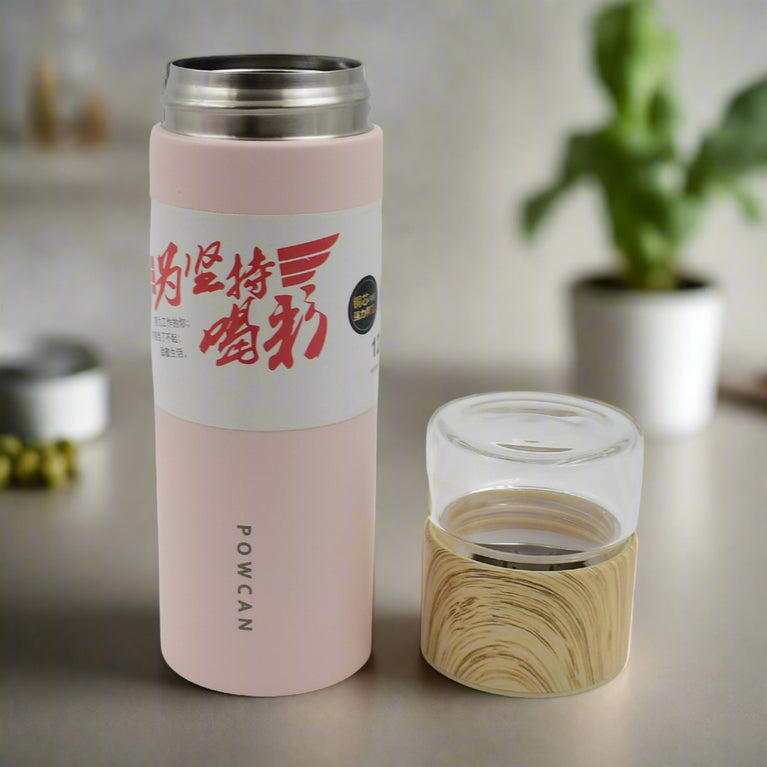 Steel Water Bottle With Glass Lid (350 Ml)