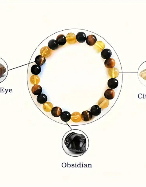 Wealth Bead Bracelet, Obsidian Tiger Eye Stone Bracelet Jewelry