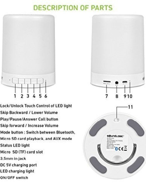 Wireless Portable Bluetooth Speaker with Smart Touch LED Mood Lamp, Pen Drive, SD Card, AUX and Mic. Compatible with All Bluetooth Devices