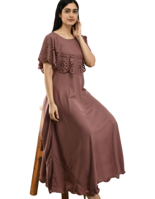 Women Solid Brown Maxi Dress