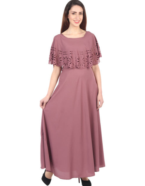 Women Solid Light Brown Maxi Dress