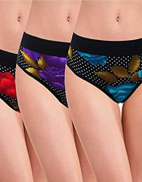 Women's Cotton Broad Elastic Cotton Panty (Pack of 3)(Multicolored)