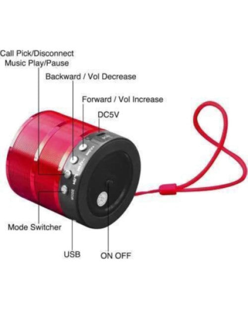 WS-887 Mini Super Bass Splash proof with Aux cable and Charging cable 5 W Bluetooth Speaker